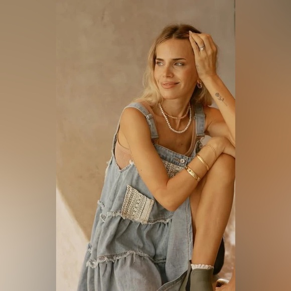 POL Denim Overall Dress Bohemian Frayed Details - Picture 8 of 10